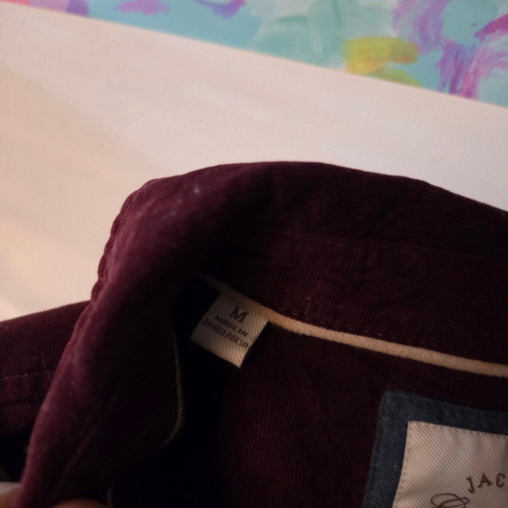 Jachs Girlfriend Mens Burgundy Corduroy Button Down Shirt Medium Long Sleeve - Picture 3 of 6